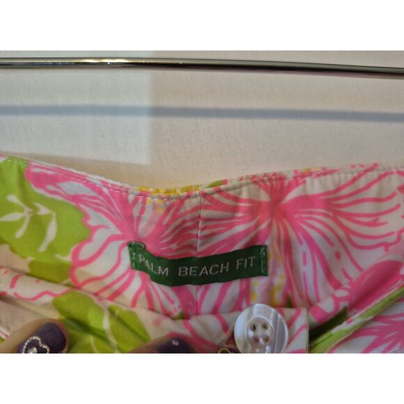 Lilly Pulitzer Pink Yellow Floral Palm Beach Fit Ankle Pants US 14 - Picture 6 of 6